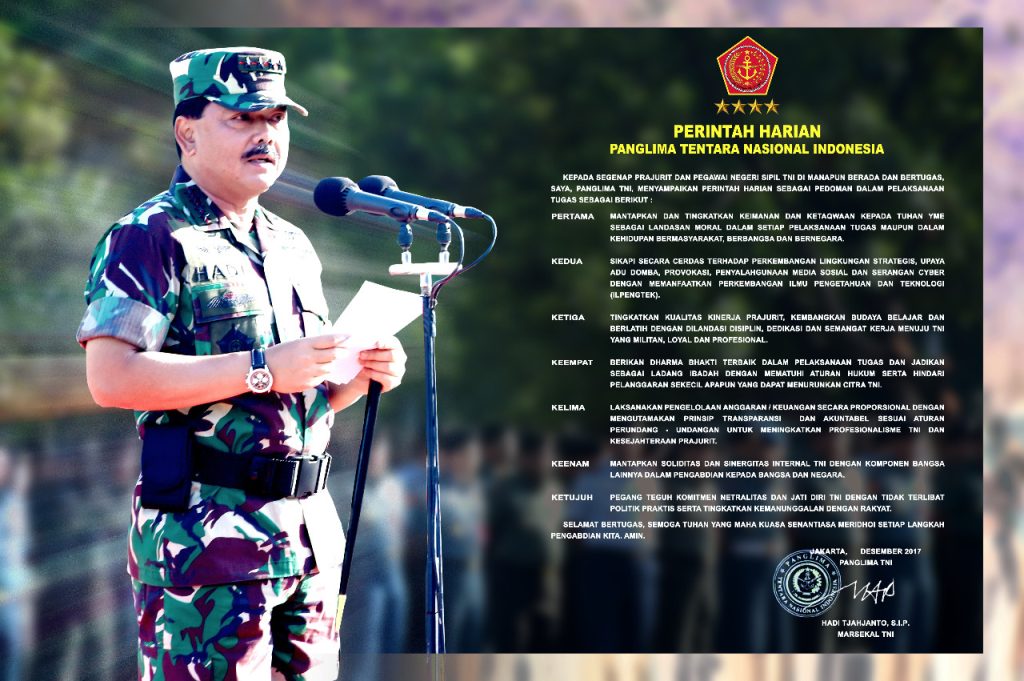 Perintah Harian Panglima TNI, Bapak Marsekal TNI Hadi Tjahjanto
